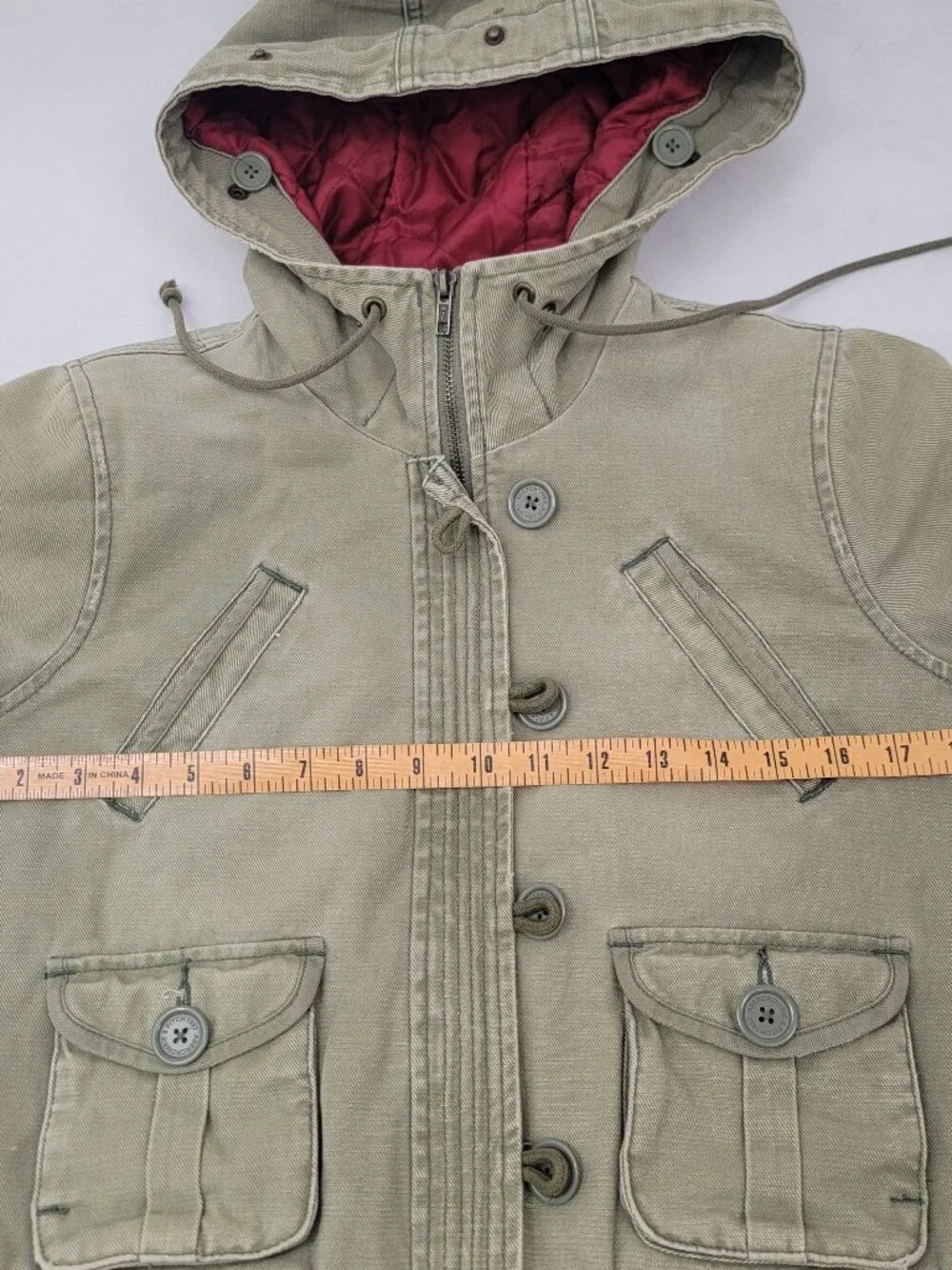 ABERCROMBIE & FITCH Womens Jacket M Cropped GREEN Utility Bomber Quilted VTG Y2K - Picture 11 of 15